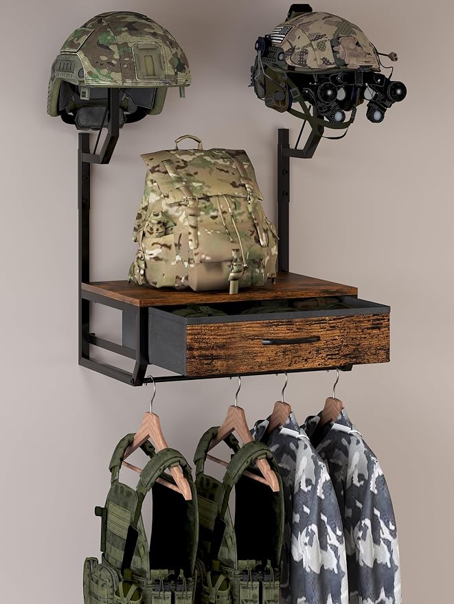 EasyPAG Motorcycle Helmet Holder Wall Mount, 2 Helmet Holder | Drawer and Mesh - Image 2