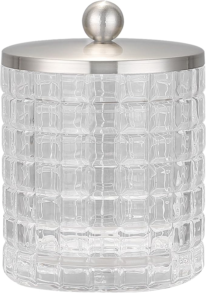 Clear transparent Apothecary Etched Geometric Grid Glass Jar W/Satin Nickel by IndecorHome