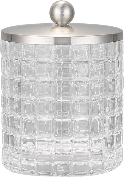 Clear transparent Apothecary Etched Geometric Grid Glass Jar W/Satin Nickel by IndecorHome