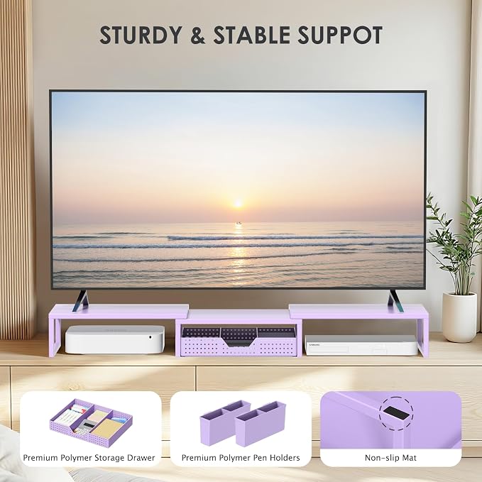 OPNICE Purple Desk Organizers and Accessories, Dual Computer Monitor Stand Riser - Image 7