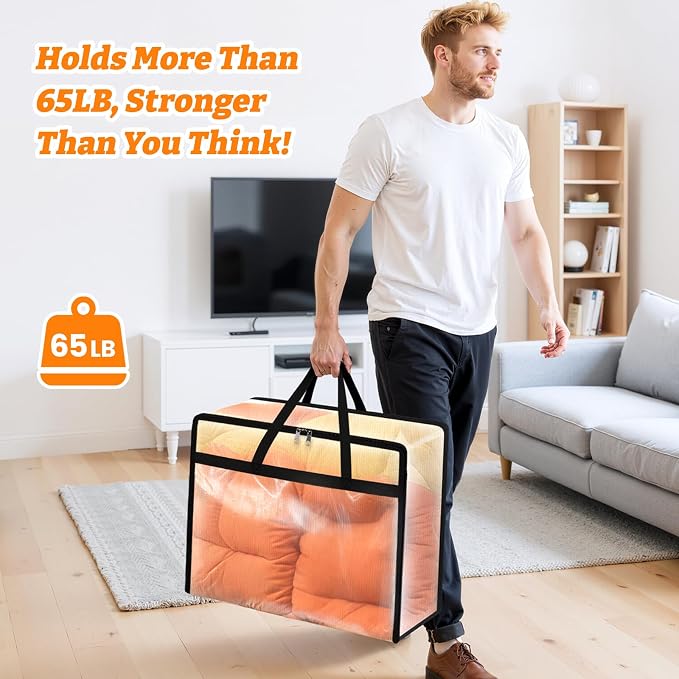 BlissTotes 6 Pack Clear Clothes Storage Bags, Moving Bags, Foldable Blanket - Image 4