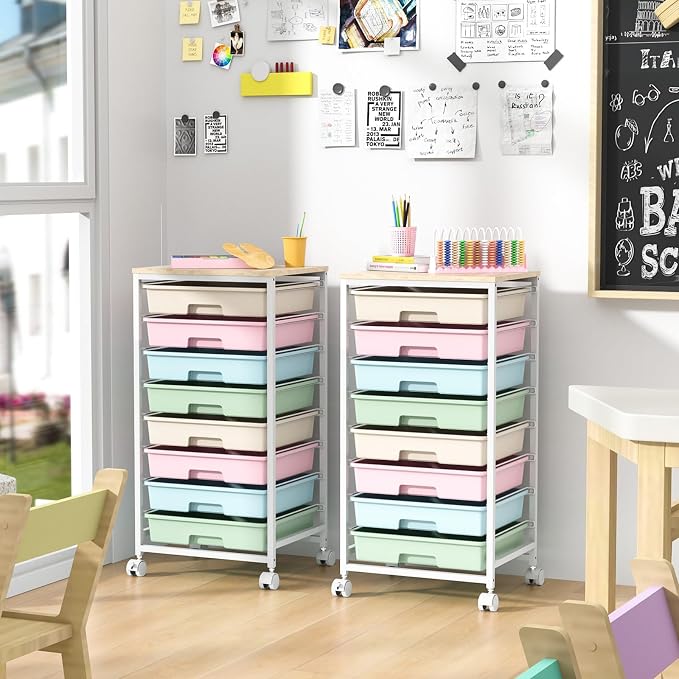 Rolling Storage Cart with Drawers, Utility Cart With 8 Drawers and Wooden - Image 9