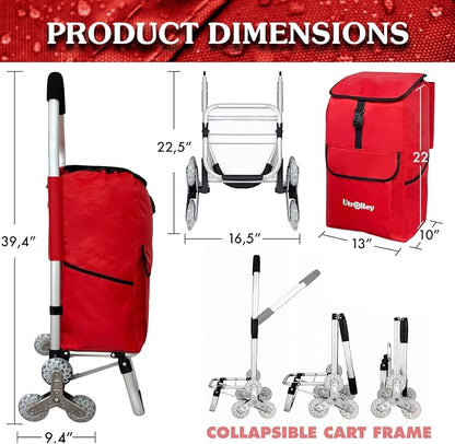 Ultra-Lightweight Foldable Stair-Climbing Red Shopping Cart - 42L Capacity - Image 2