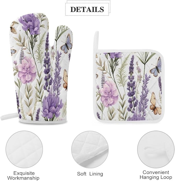 Garden Beautiful Flowers Lavender Shabby Chic Oven Mitts and Pan Racks 4-Piece - Image 4