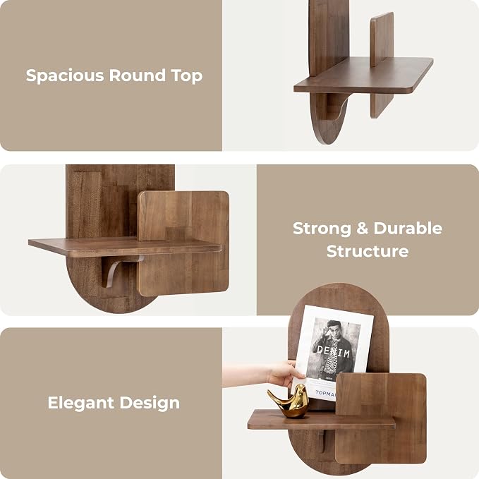 Behomes Claudia Solid Wood Floating Nightstand, Rustic Wall Mounted Bedside - Image 4