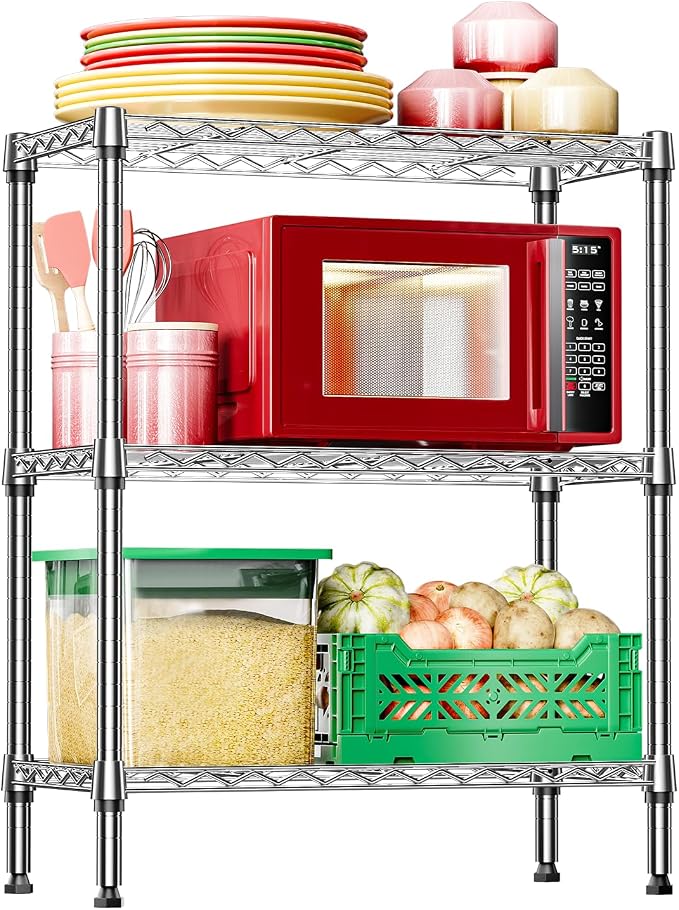 IZEUK 3-Tier Heavy Duty Steel Storage Shelves, Metal Shelf Wire Shelving Rack by IZEUK