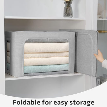 FHSQX 2 Pack Clothes Storage Bins Stackable Metal Frame Storage Box Foldable - Image 2