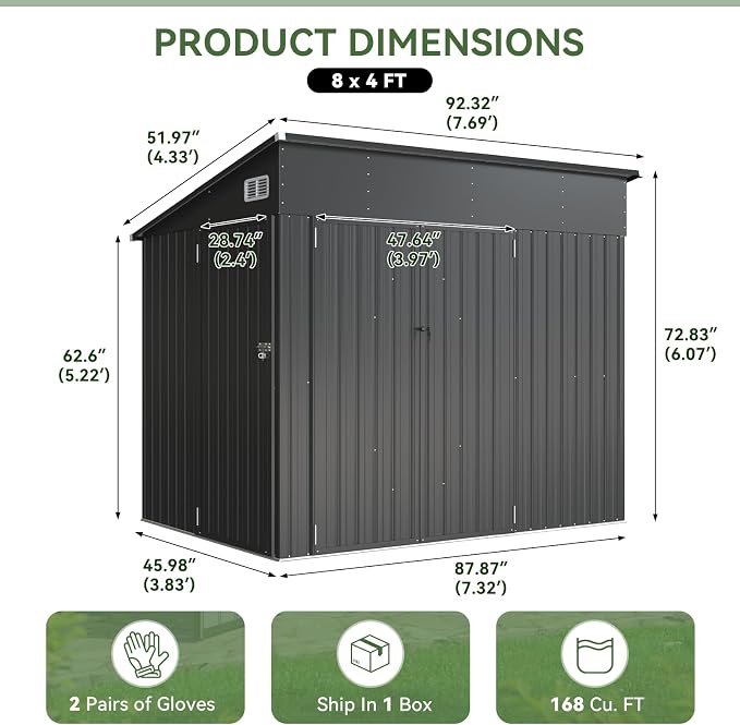 Aoxun 7.5'x4' Triple Door Shed Outdoor Storage Shed - Image 2