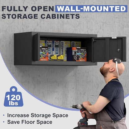 Garage Locking Cabinet, 13” H Garage Storage Cabinet Wall Mounted, Floating - Image 4