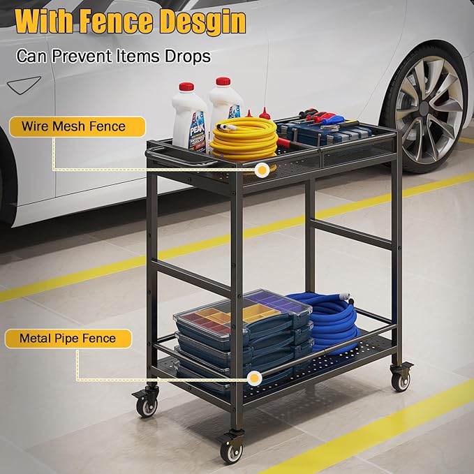 300LBS Heavy Duty Service Utility Cart on Wheels, Metal Rolling Utility Cart - Image 7
