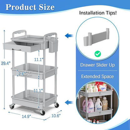 SUNALLY 3 Tier Rolling Cart - Image 2