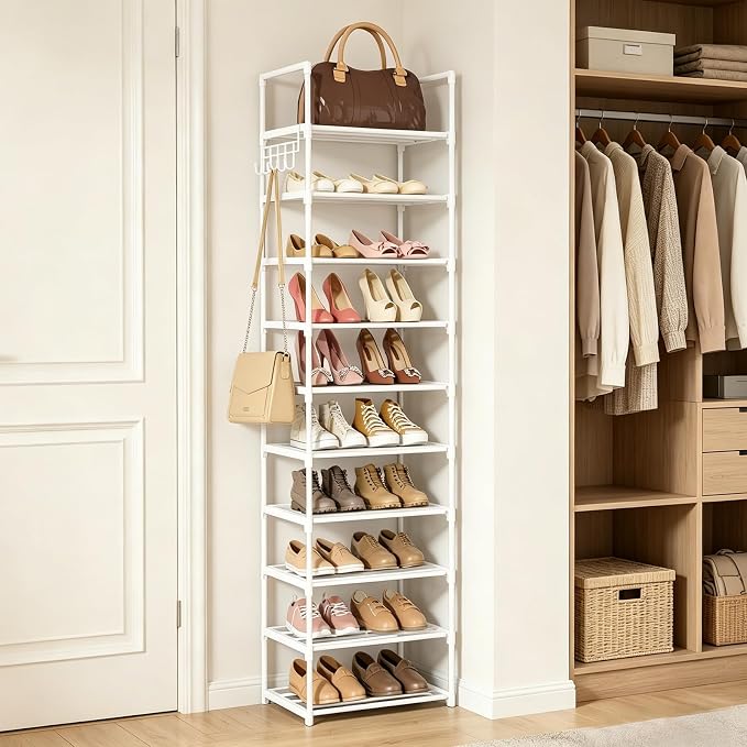 Metal Shoe Rack Organizer 10 Tiers, 20-24 Pairs Narrow Tall Shoe Racks - Image 8