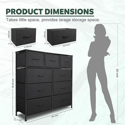 Dresser for Bedroom with 9 Drawers, Chest of Drawers, Storage Drawers Organizer - Image 3