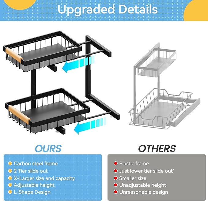 ADBIU Under Sink Organizer 2 Packs 2 Tier Expandable Height Under-Sink - Image 5