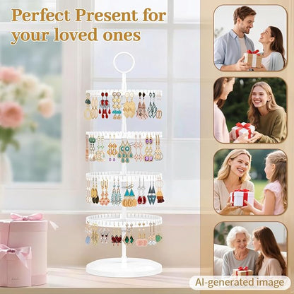 MODOWEY Rotating Earring Holder Organizer Adjustable Display, 4 Tiers White | - Image 7
