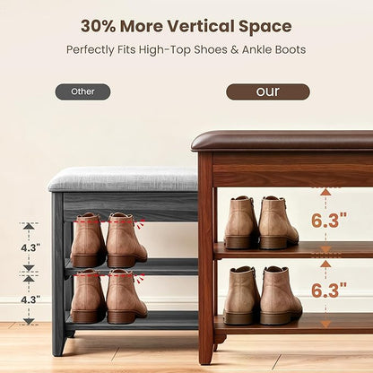 LBT Solid Wood Entryway Shoe Rack Bench - Image 3