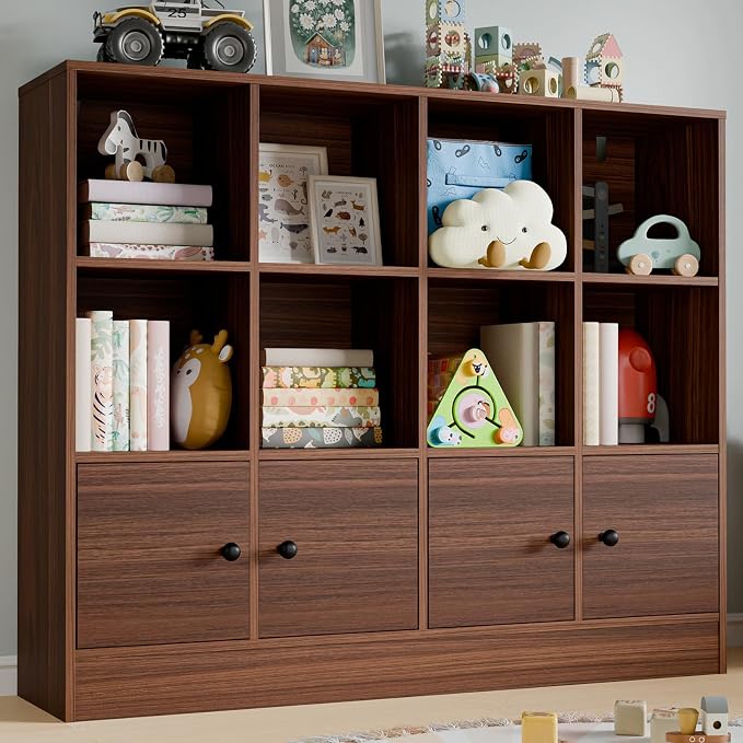 Cozy Castle Brown Wood Bookcase, 12 Cube Storage Organizer Bookshelf by CozyCastle