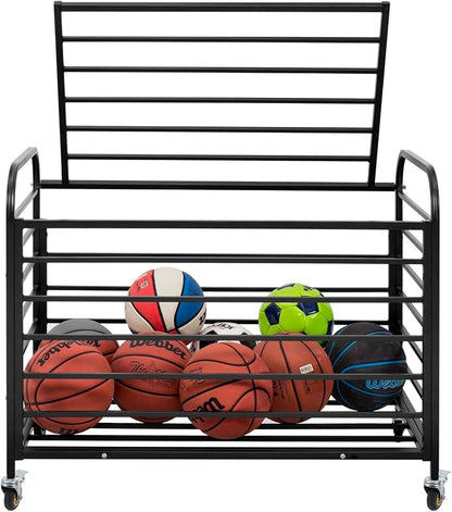 MyGift Professional Black Metal Rolling Sports Ball Storage Cart - Image 7