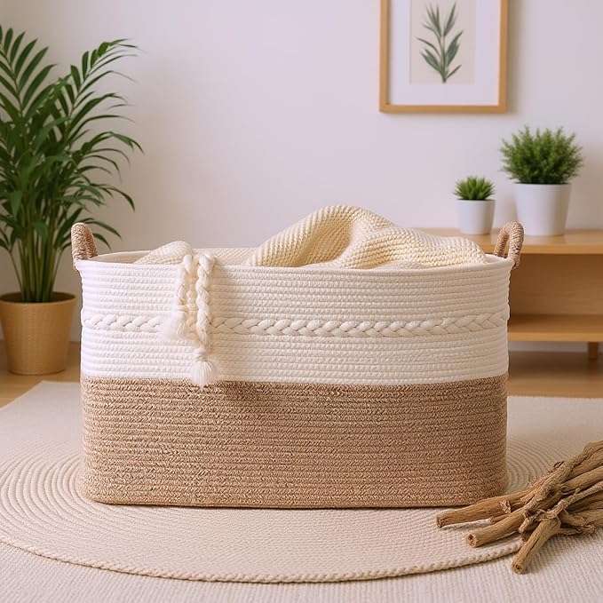 Extra large laundry basket woven from natural cotton rope - Image 5