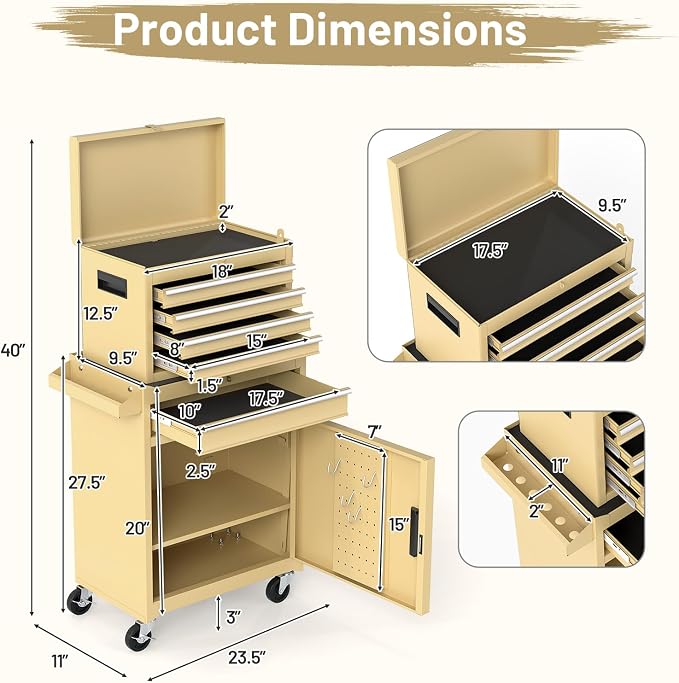 Goplus Tool Chest, 5 Drawers Rolling Tool Cabinet - Image 3