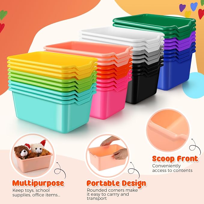 Dandat 24 Pcs Book Bins for Classroom Plastic Cubby Bins Bulk Classroom Storage - Image 3