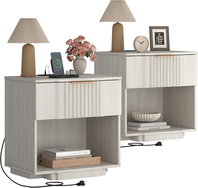Yechen Fluted Night Stand Set 2 by Yechen