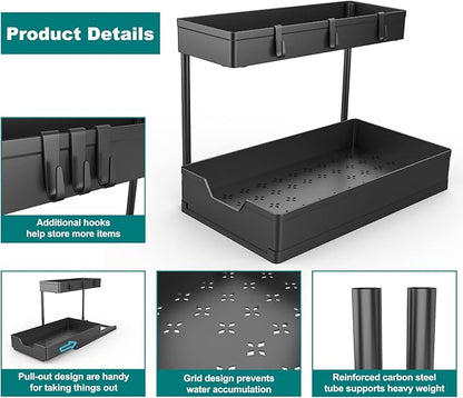 NATURE'S SOURCE 2 Pack Under Sink Organizer 2 Tier Sliding Cabinet Organizers - Image 4