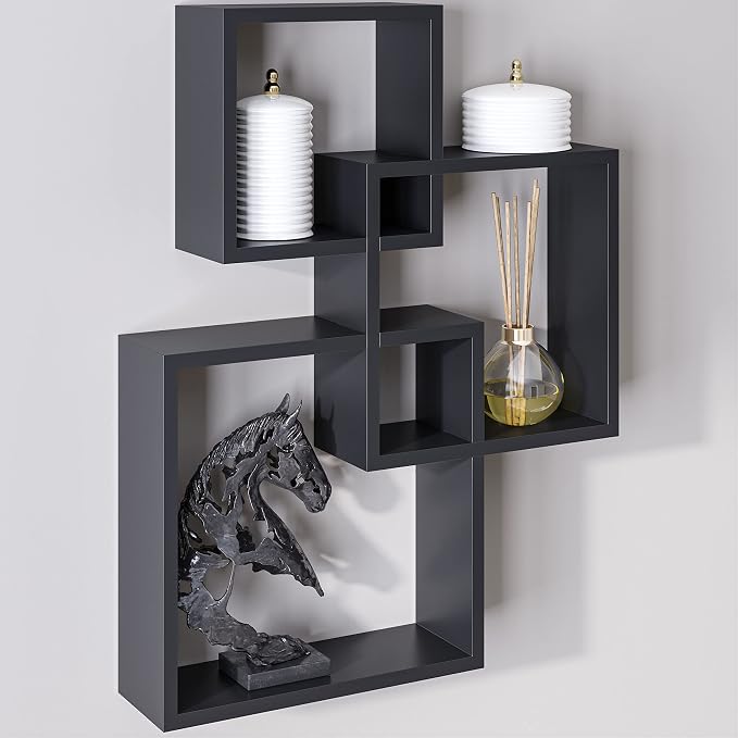 Ballucci Modern Interlocking Cube Floating Shelves, Wall Mount Wood Square by Ballucci