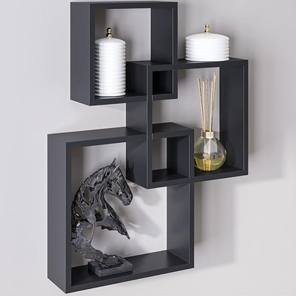 Ballucci Modern Interlocking Cube Floating Shelves, Wall Mount Wood Square by Ballucci