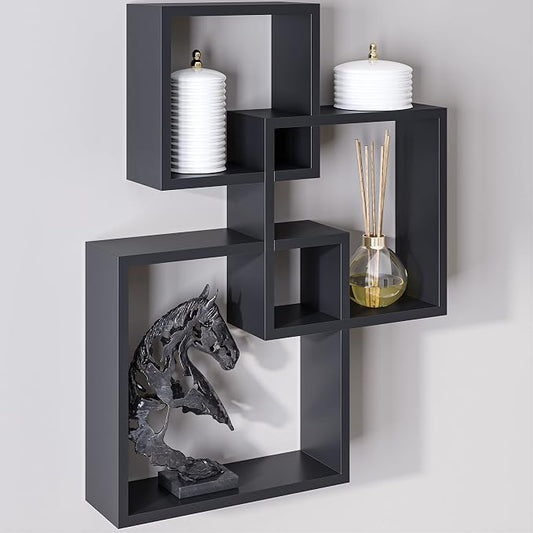 Ballucci Modern Interlocking Cube Floating Shelves, Wall Mount Wood Square by Ballucci