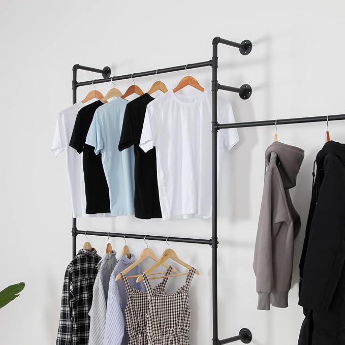 Wall Mounted Industrial Pipe Clothing Rack Garment Racks Pipeline Vintage - Image 8
