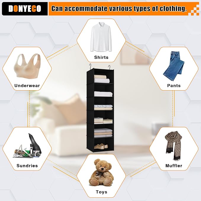 Hanging Closet Organizer and Storage 6-Shelf, Easy Mount Foldable Hanging - Image 7