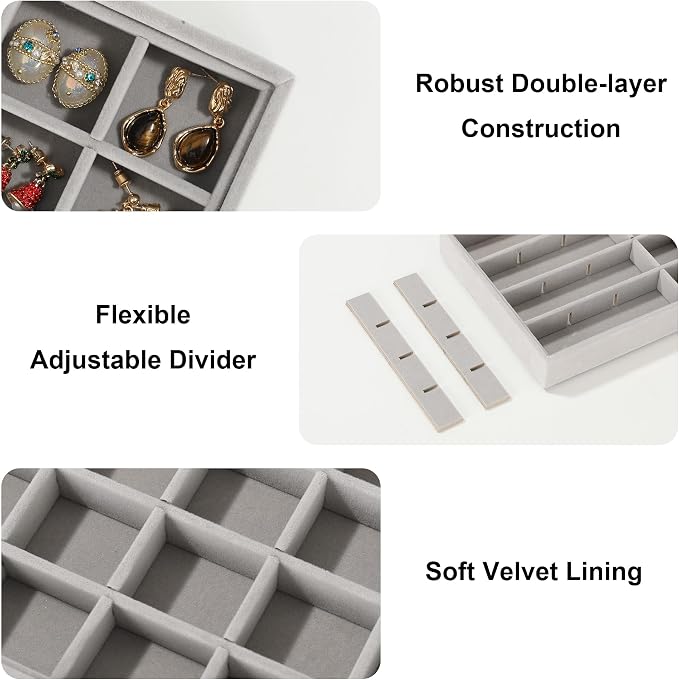 Frebeauty 24 Grid Earring Organizer, Velvet Jewelry Tray - Image 4