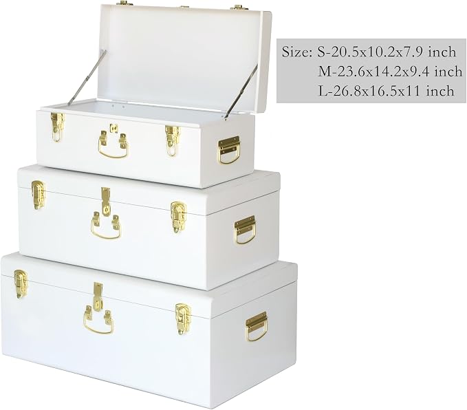 Vixdonos Decorative Box Set of 3 Metal Trunks Chest - Image 2