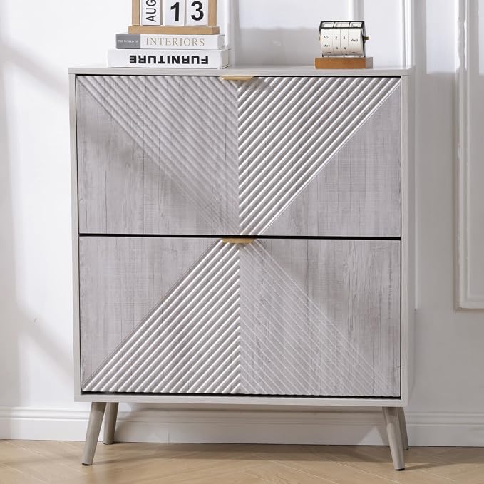 oakvivo Shoe Cabinet with 2 Flip Drawers, Freestanding Shoe Organizer with 4 - Image 6