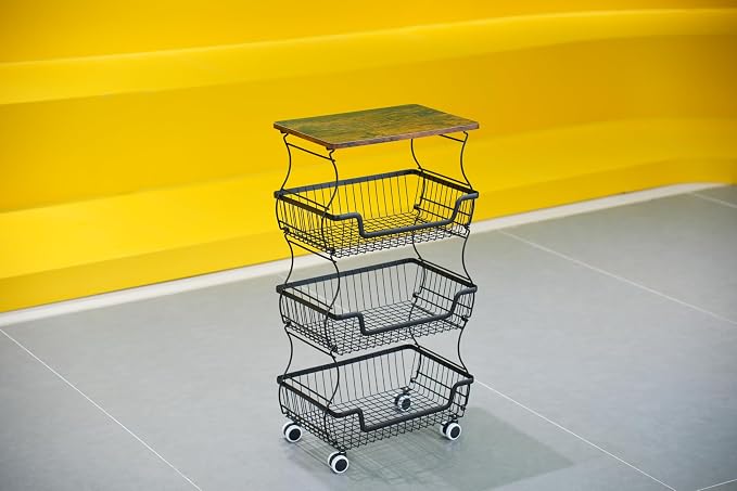 4 Tier Rolling Cart, Fruit Basket Metal - Image 2