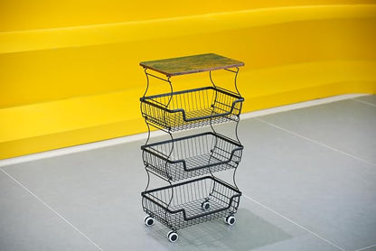 4 Tier Rolling Cart, Fruit Basket Metal - Image 2