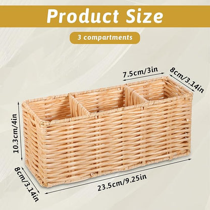 Wicker Flatware Silverware Caddy, Plastic Woven Kitchen Cutlery Organizer - Image 2