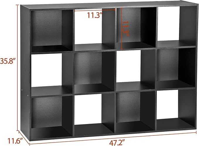 SUPER DEAL 12 Cube Storage Organizer, Open Shelf Bookcase, Wood Cubical Shelves - Image 3
