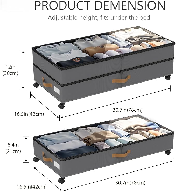 Under Bed Storage with Wheels 2-Pack, 75L XXL Under the Bed Storage Containers - Image 2