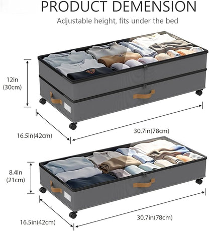 Under Bed Storage with Wheels 2-Pack, 75L XXL Under the Bed Storage Containers - Image 2
