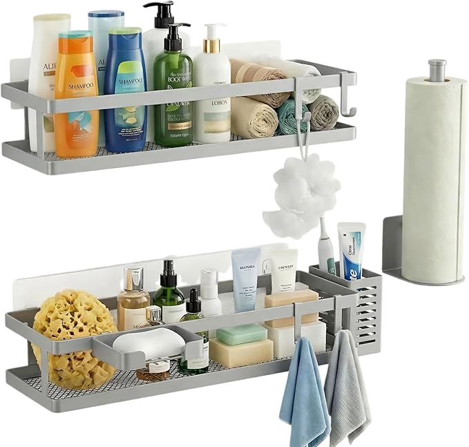 PUSDON 5-in-1 16.5" Extra Long Kitchen Organizer & Shower Caddy Set, Wall Mount by PUSDON