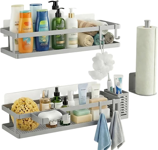 PUSDON 5-in-1 16.5" Extra Long Kitchen Organizer & Shower Caddy Set, Wall Mount by PUSDON