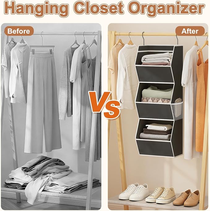 Hanging Closet Organizer Collapsible Bedroom Closet Organization, 3 Shelf | - Image 6