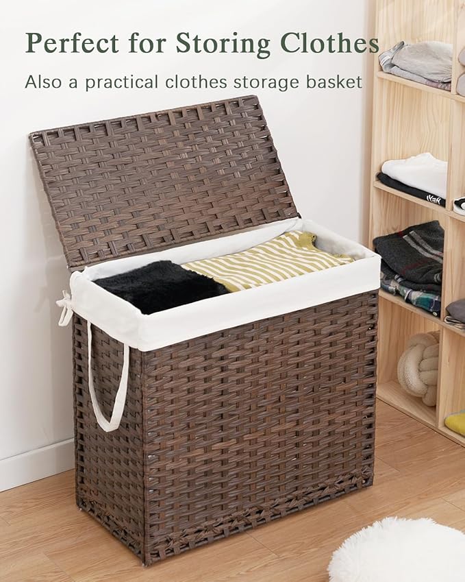Laundry Hamper with Lid Laundry Basket 132 L Wicker Clothes Hamper, Handwoven - Image 4