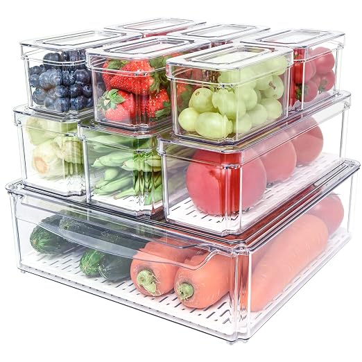 Pomeat 10 Pack Fridge Organizer, Stackable Refrigerator Bins by SenseYo