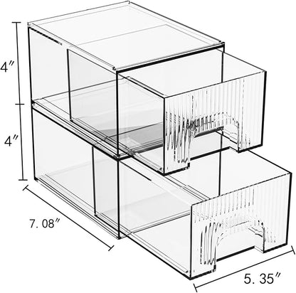ZHIAI 2 Pack Clear Stackable Cosmetic Organizer, Acrylic Drawer, Plastic - Image 2