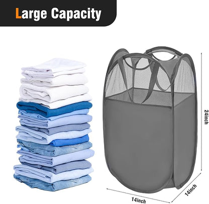 TECHMILLY Pop Up Foldable Laundry Basket, Mesh Laundry Hamper - Image 2