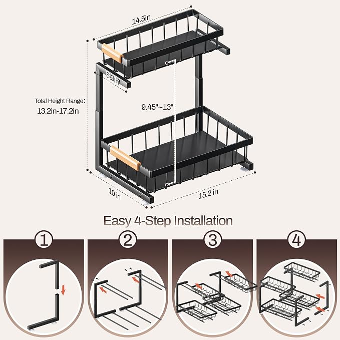 ADBIU Under Sink Organizer, 2 Pack 2 Tier Expandable Height Pull out Kitchen - Image 2