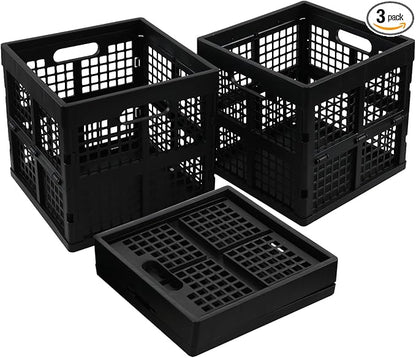 Square Milk Crate, 18 L Plastic Stackable Utility Crate, 3 Pack | Black Plastic by Unknown